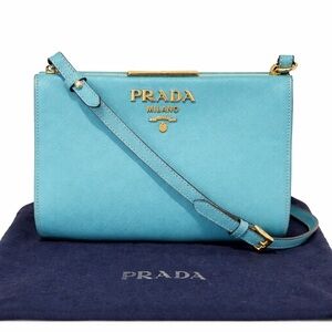 Prada Milano Teal Blue Small Leather Kisslock Opening Crossbody Shoulder Bag
